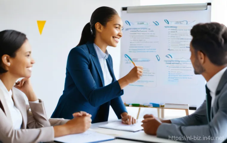 경영학 학생들의 주요 스킬 - **Prompt:** "A diverse team of business professionals, including men and women of various ethnicitie...