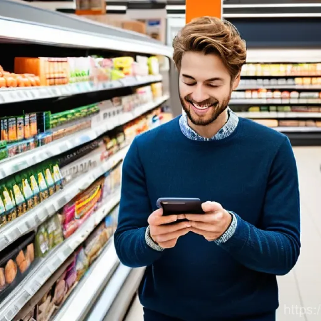 모바일 경제 - **Prompt: "A vibrant, clean interior of a modern Albert Heijn supermarket in the Netherlands. A smil...