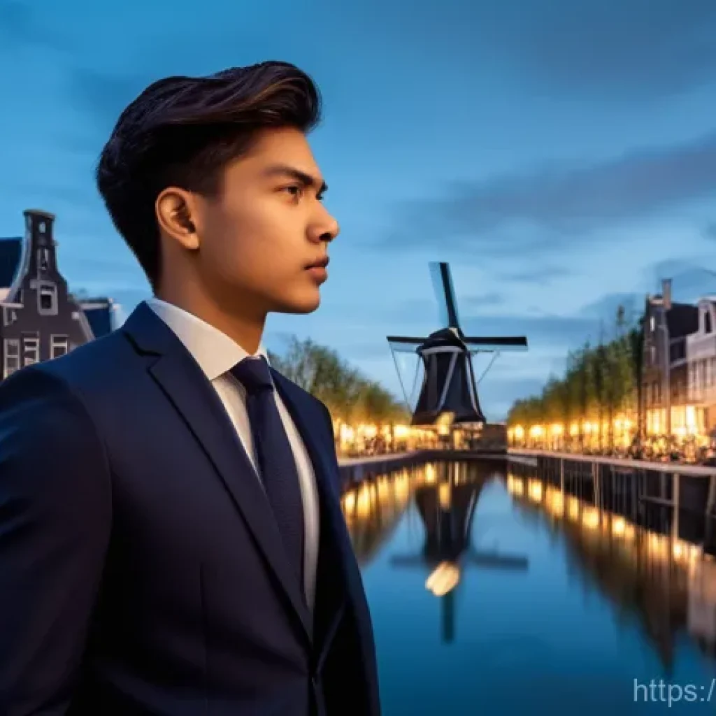 전략 경영 - **Prompt:** A young professional, gender-neutral, stands calmly amidst a swirling, abstract landscap...