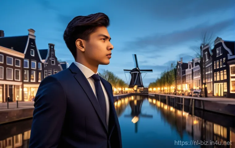 전략 경영 - **Prompt:** A young professional, gender-neutral, stands calmly amidst a swirling, abstract landscap...