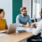 Home 17 조직 간 관계 - **Image Prompt: Dynamic Hybrid Workplace – Seamless Connection**
An uplifting and modern scene d...