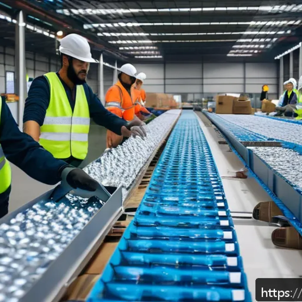 기업의 사회적 책임 - A modern Dutch recycling factory interior with workers wearing protective gear and casual clothing, ...