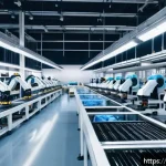 제조업 경쟁력 강화 - A modern Dutch manufacturing factory interior showcasing advanced automation and robotics on the pro...
