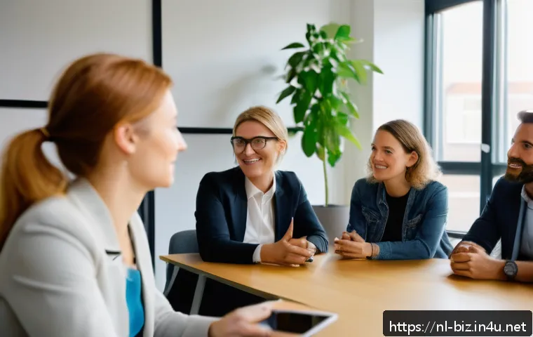 조직 리더십 - A diverse Dutch office team gathered around a conference table engaged in an empathetic leadership w...